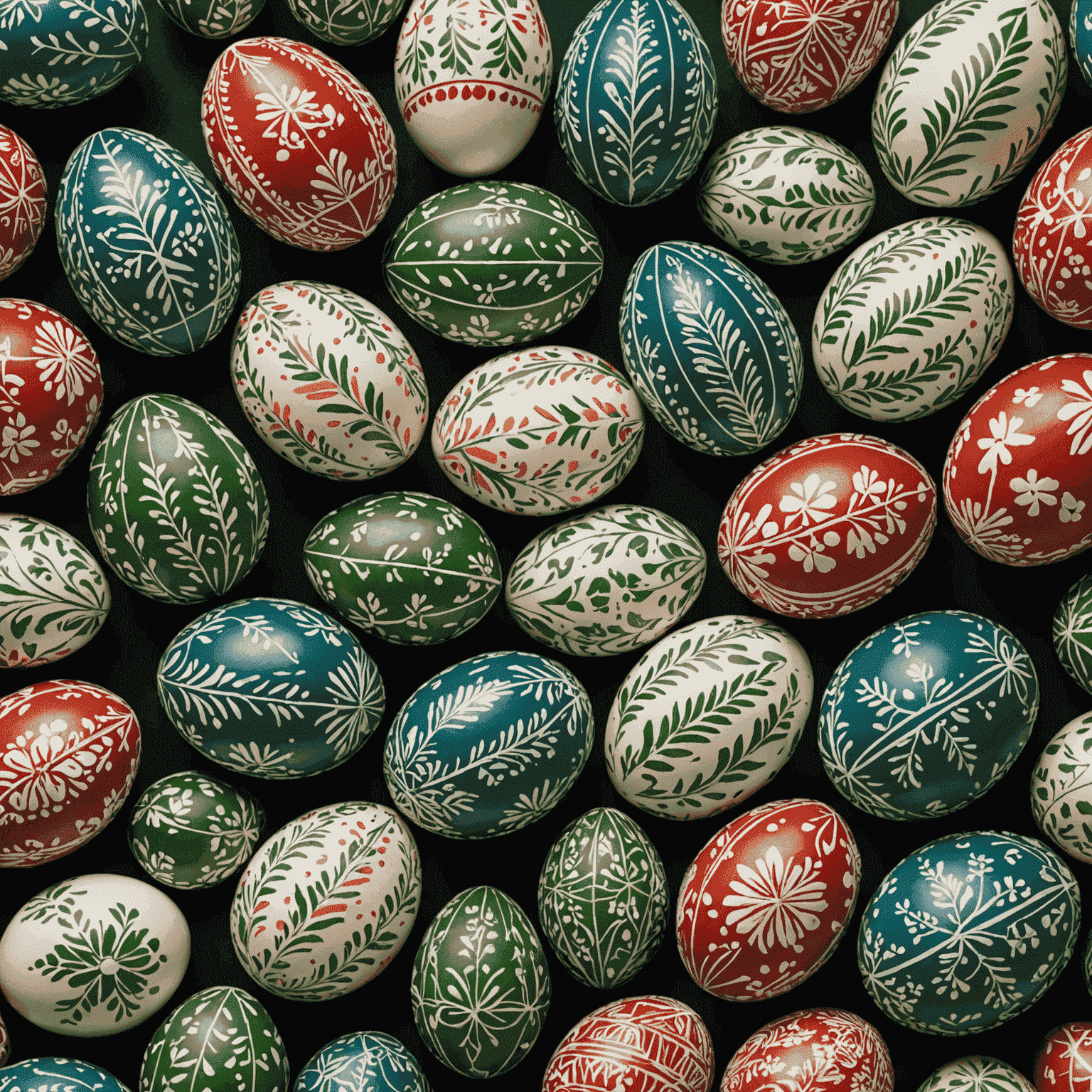 Intricately decorated Sorbian Easter eggs with delicate wax designs